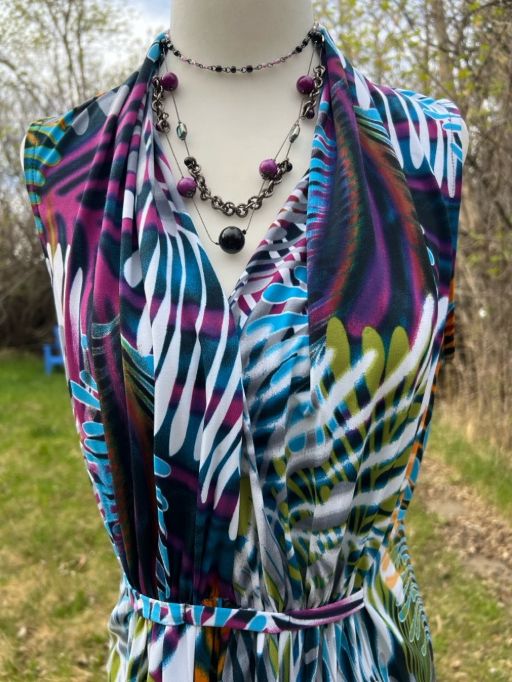 Cleo Multicolor Tropical Print Dress in Teal, Purple & White, Size 8